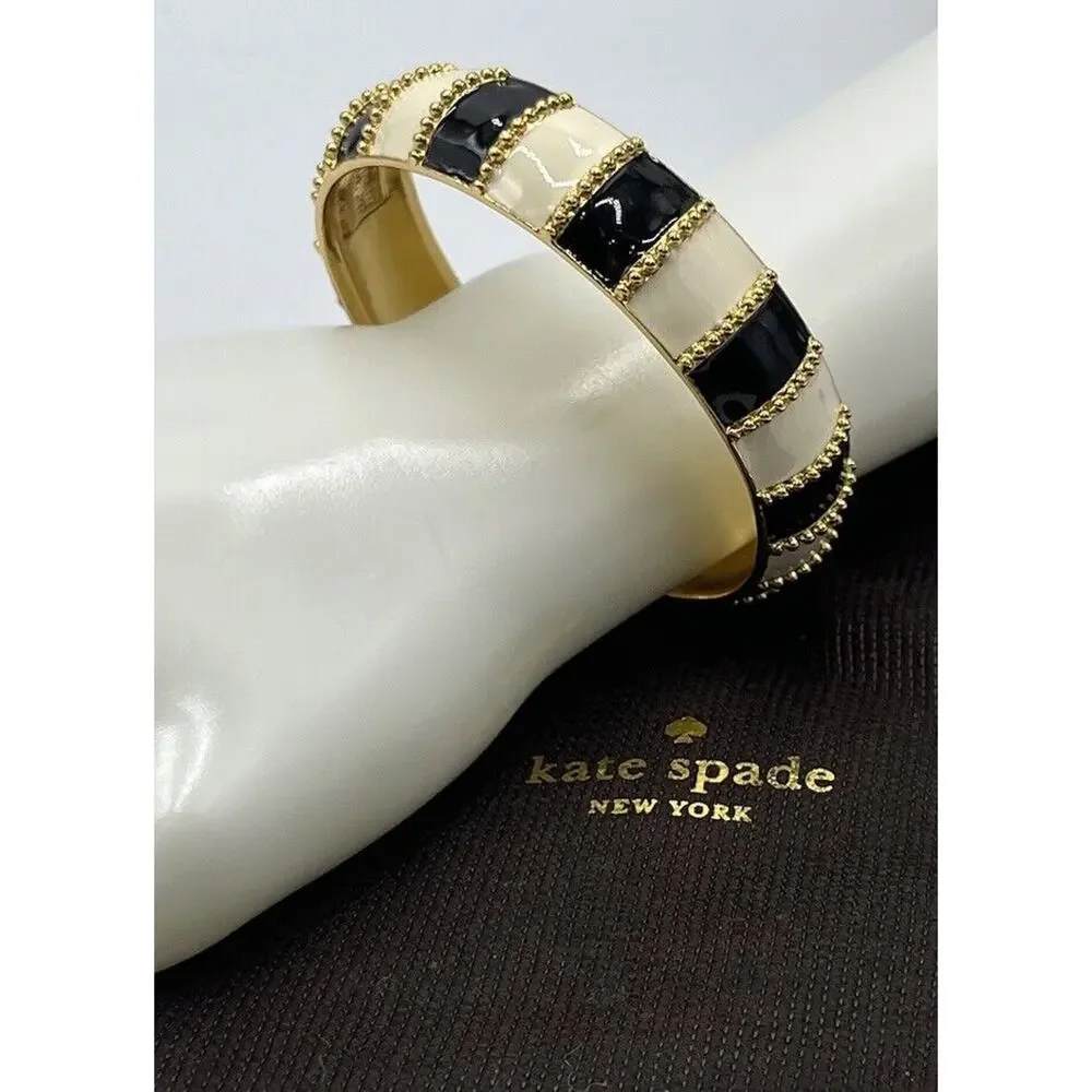 Kate‎ Spade Harbor Lights Stripe Bracelet Black Cream Ivory Striped Flag Bangle - Picture 3 of 12
